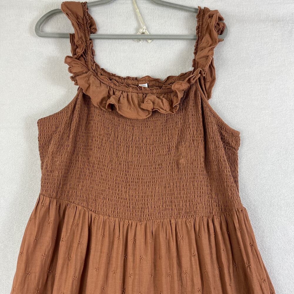 Old Navy Sleeveless Midi Dress XL Easter Smock Orange Smocked Tiered Ruffle - Picture 4 of 11